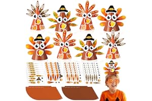 ForraFun 24 Sets Thanksgiving Turkey Cone Hats Craft Kits Make Your Own Paper Hats Arts Kit DIY Autumn Ornaments for Thanksgiving Fall Party Decorations Classroom Activities Supplies