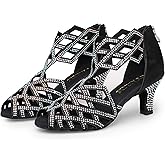 WUAILIM Women's Ballroom Rhinestone Dance Shoes, Latin Salsa Bachata Practice Performance Dancer Shoes