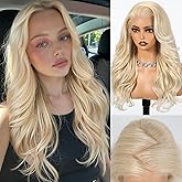 HAIRCUBE 13x6 HD Synthetic Lace Front Wig, 24 Inch Platinum Blonde Long Curly Layered Wigs, Natural Density Hairline Glueless Wigs for Women Daily Use