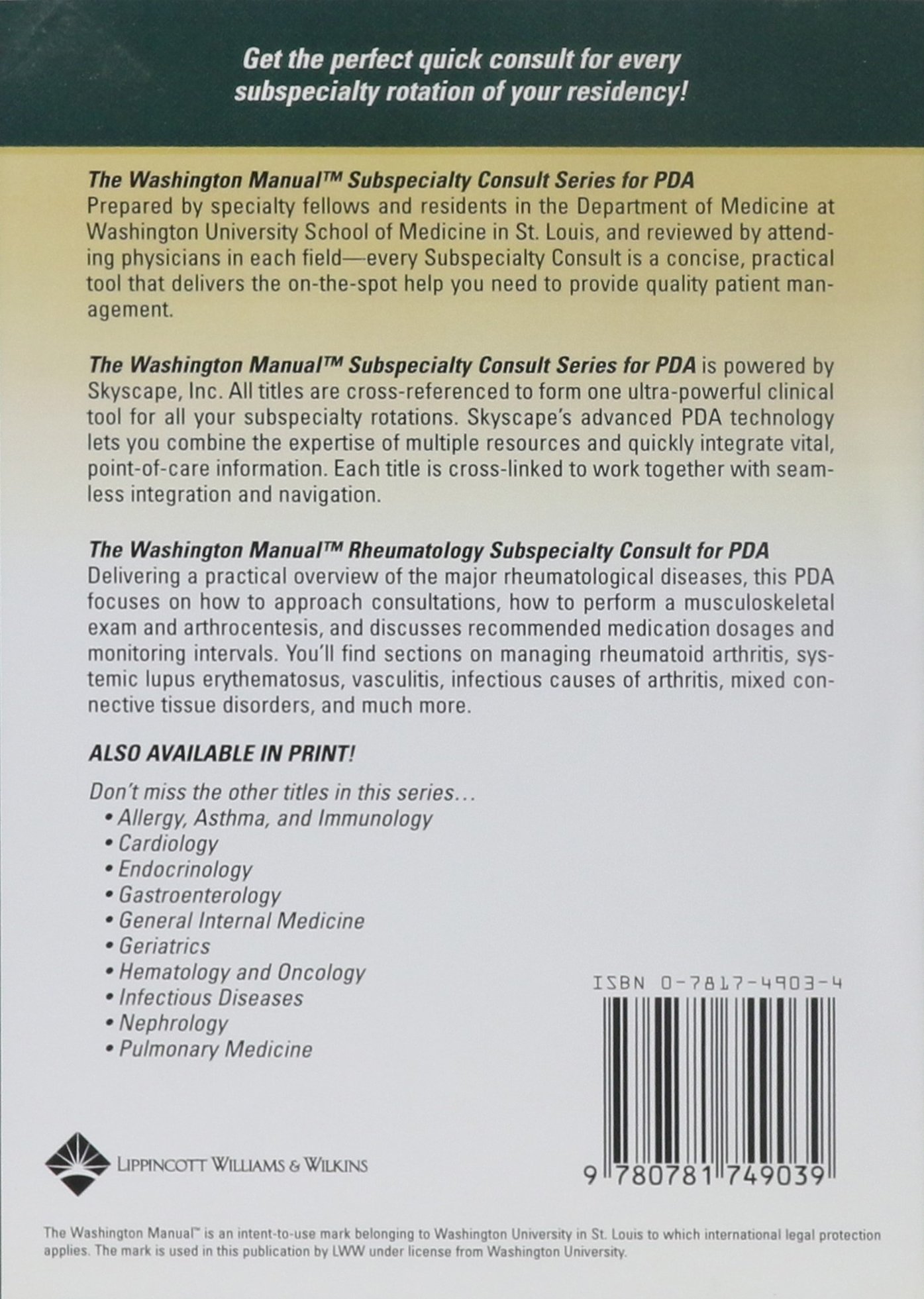 Buy The Washington Manual Rheumatology Subspecialty Consult for PDA (The  Washington Manual Subspecialty Consult Series) Book Online at Low Prices in  India ...