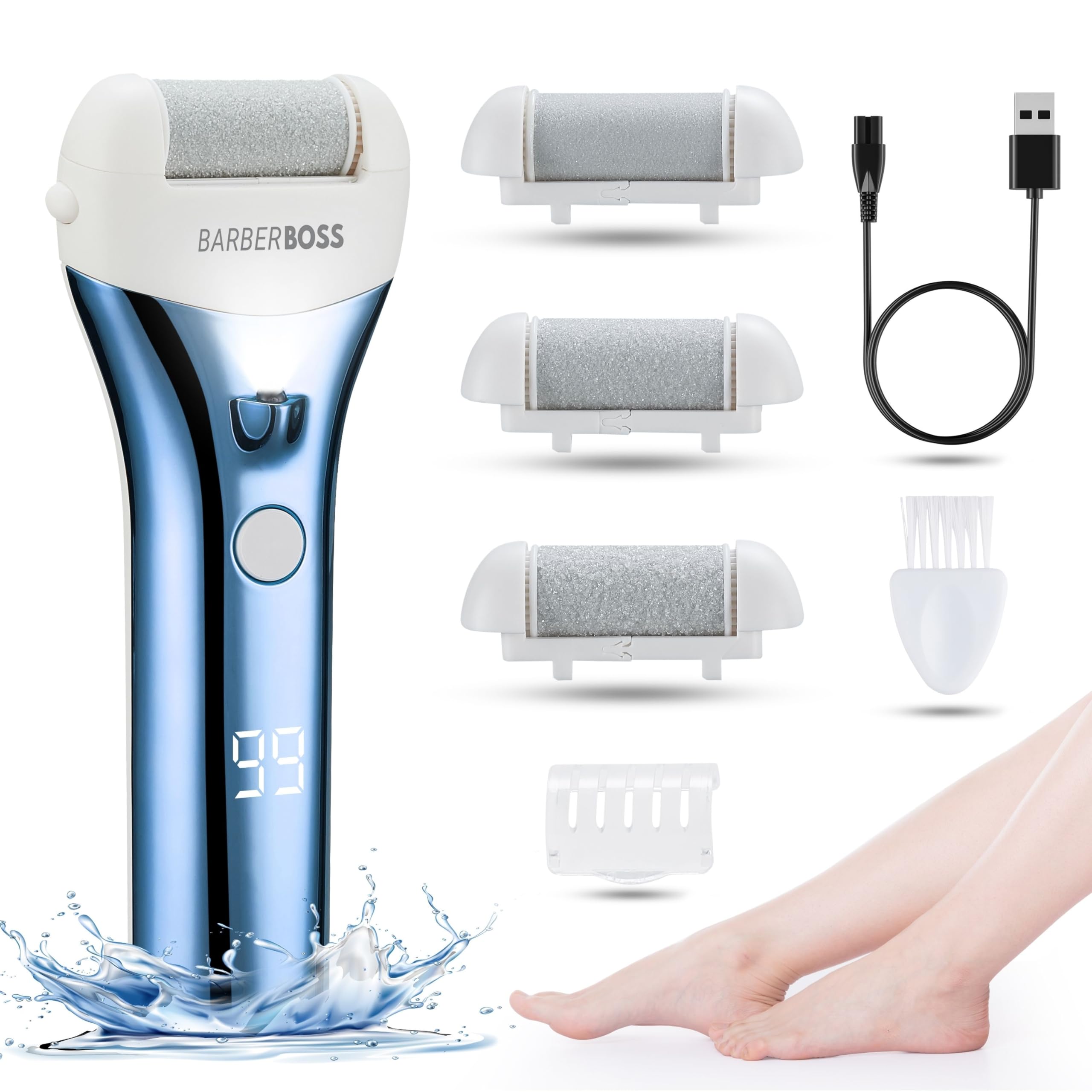 BarberBoss Electric Foot File Hard Skin Remover - Premium Callus Remover for Feet, Foot Files for Hard Skin, Professional Pedicure Set for Feet, Feet Hard Skin Remover Electric QR-5089