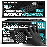 Beastek Nitrile Disposable Gloves, 8Mil Latex & Powder Free Chemical Resistant Heavy Duty Cooking Diamond Gloves Black 100Pcs