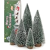 MTKZKAF 5 PCS Table top Christmas Pine Tree Bottle Brush Christmas Trees with Wooden Bases for Village Holiday Party Christmas Table Decor