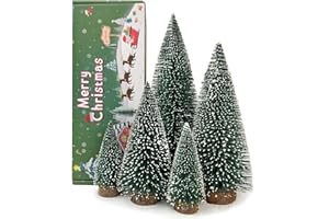 MTKZKAF 5 PCS Table top Christmas Pine Tree Bottle Brush Christmas Trees with Wooden Bases for Village Holiday Party Christmas Table Decor