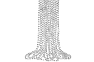 SHAOQINLIN 12Pcs Silver Mardi Gras Beads, 33" Silver Beads Necklaces, Christmas Beads Necklaces, Metallic Patriotic Beads Necklaces, Parade Throws Accessories for Christmas Independence Day New Year Party Favors