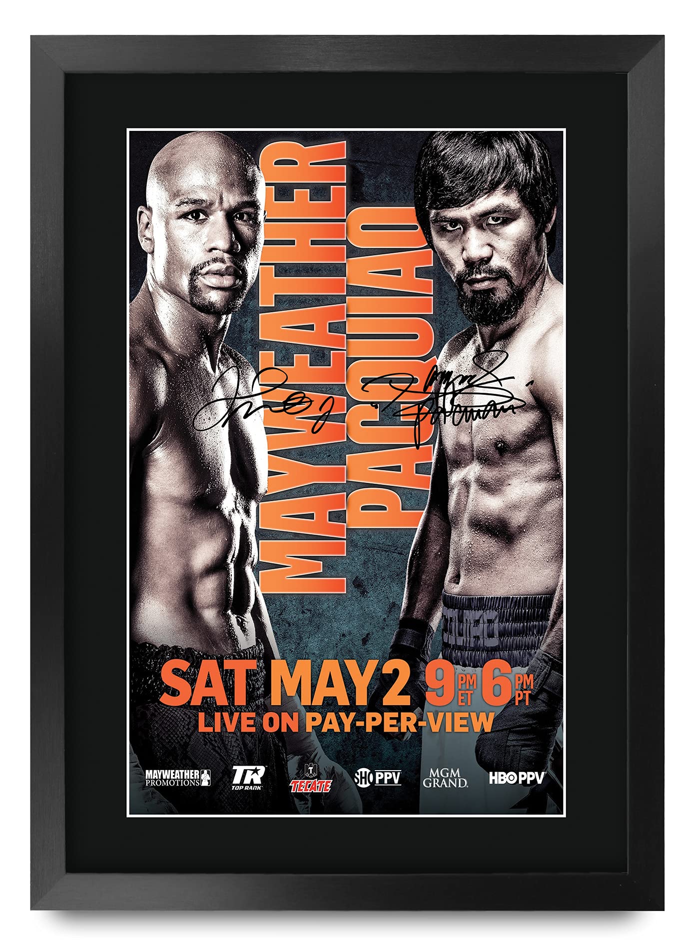 HWC Trading Mayweather Pacquiao Fight Floyd Mayweather Jr. vs. Manny Pacquiao Gifts Printed Signed Autograph Picture for Boxing Memorabilia Fans - A3 Framed