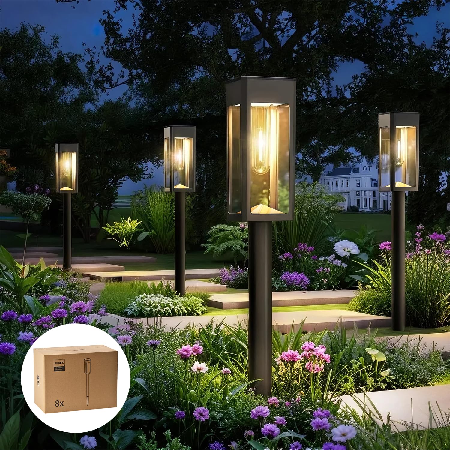 Photo 1 of ***VERY USED*** Philips 8 Packs Solar Pathway Lights Outdoor, Glass Metal Led Garden Landscape Lightings, 3000K Warm White, Waterproof for Decor Yard, Walkway, Patio, Driveway, Lawn