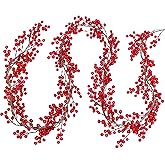 Lulu Home Red Berry Garland, 8.9FT Flexible Artificial Christmas Holly Berry Vine, Winter Berry Garland for Mantle Xmas Tree Window Door Hanging Indoor Outdoor Holiday Decoration (1)