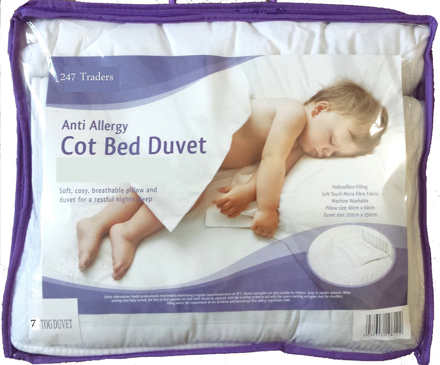 EDS AntiAllergy Cot Bed Duvet with Pillow,For Cot Bed 4.5, 7.5 & 9 Tog with Hollowfibre filling