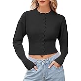 Womens Cropped Cardigan Sweaters Button up Fitted Long Sleeve Crew Neck Ribbed Knit Crop Top