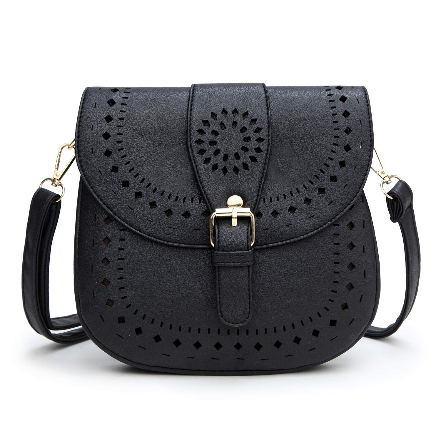 DCCN Women's Small PU Leather Shoulder Bag Retro Vintage Messenger Bag, Black, M, Retro,Vintage