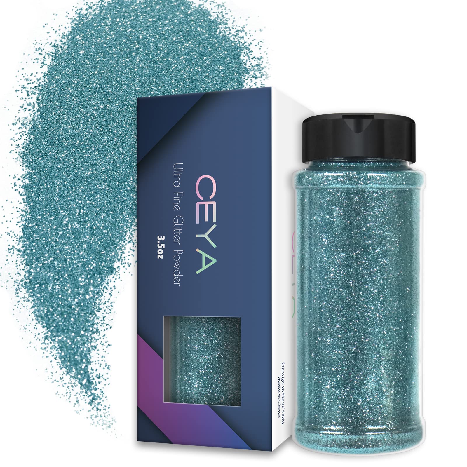 Ceya 3.5oz/ 100g Ultra Fine Glitter Powder Cerulean Glitter 1/128” 0.008” 0.2mm for Slime Epoxy Resin Craft Tumbler Jewelry Nail Art Festival Makeup Scrapbook Painting Wedding Cards