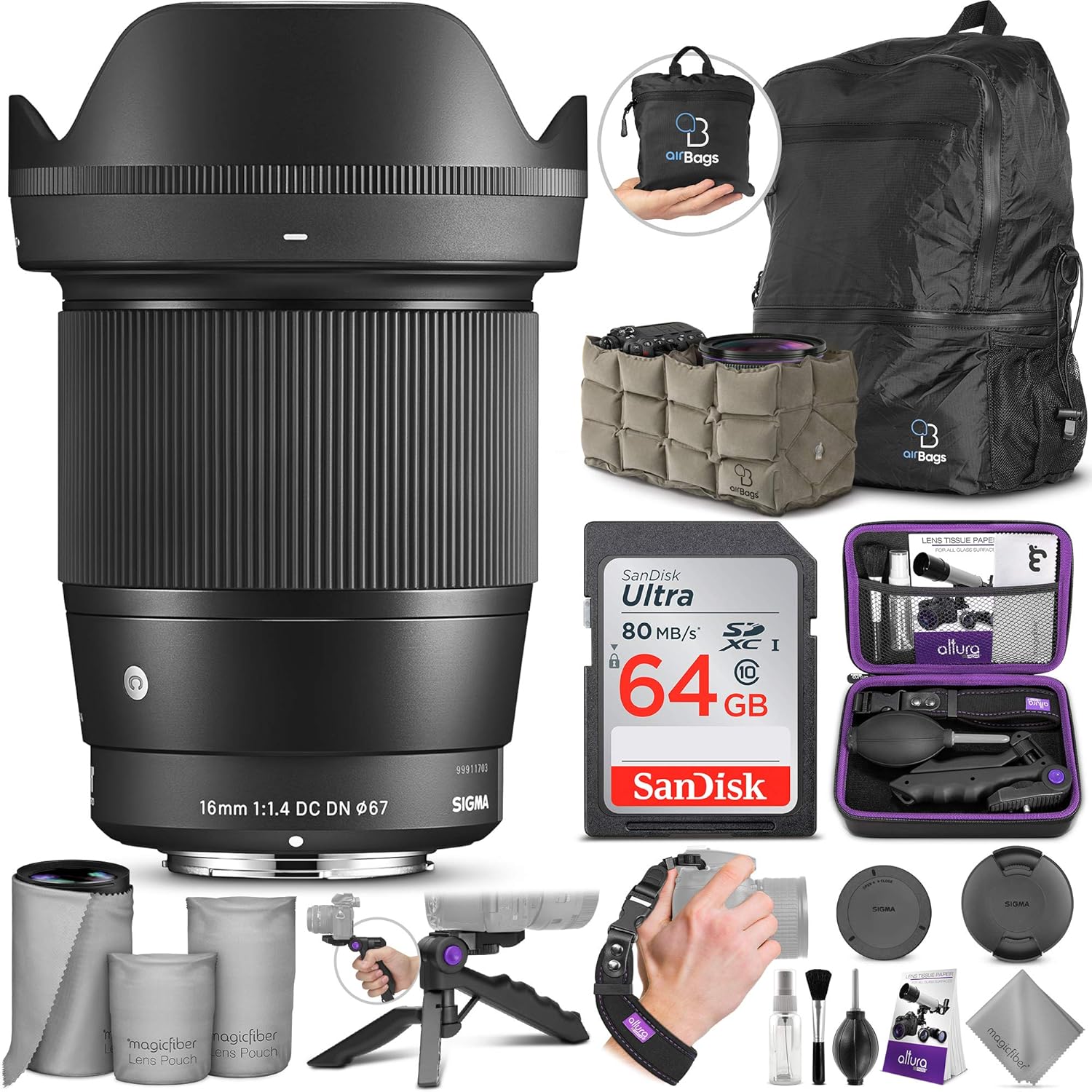 Sigma 16mm F1 4 Dc Dn Contemporary Lens For Sony E Mount Cameras With Altura Photo Advanced Accessory And Travel Bundle Accessories Supplies Accessories