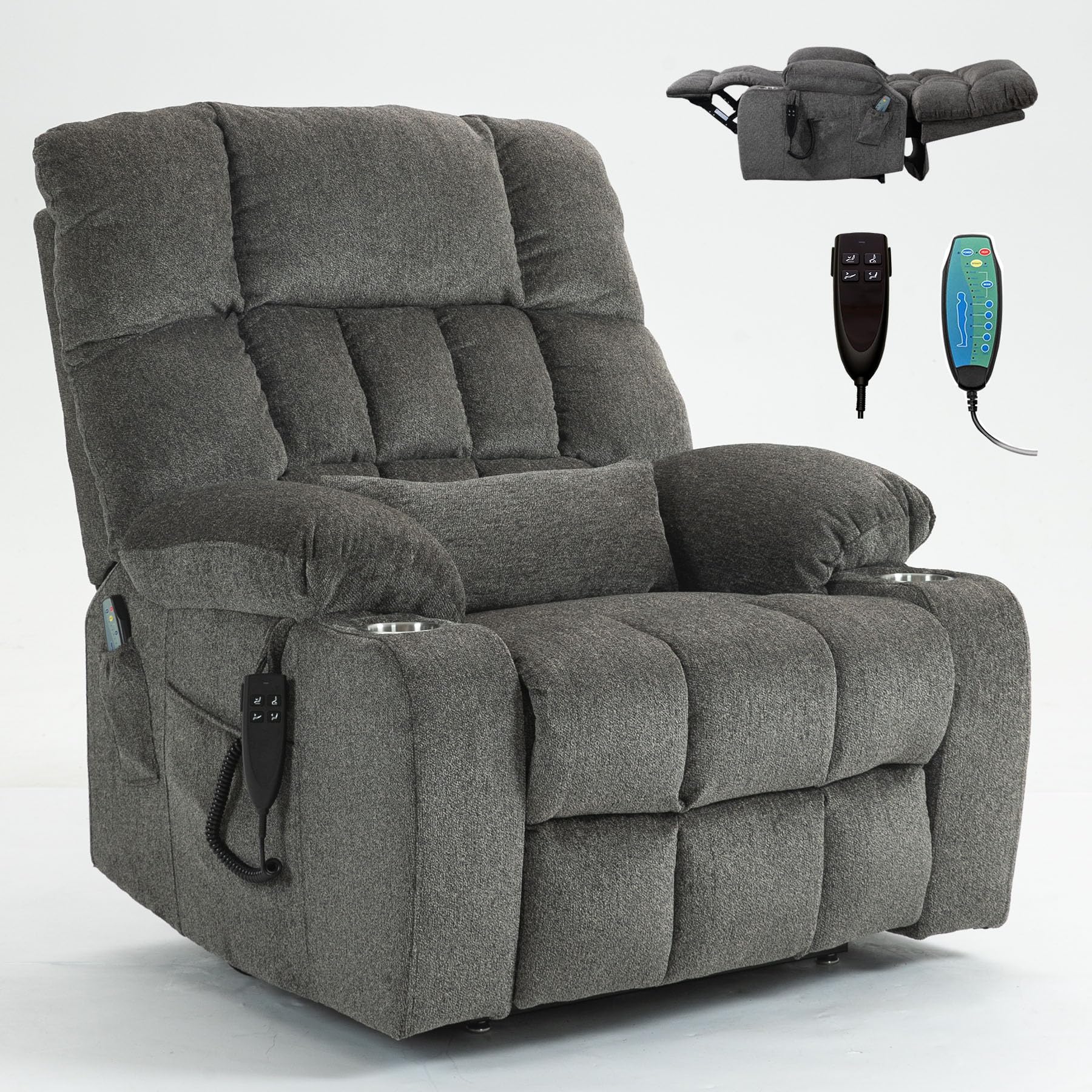 Photo 1 of ****PARTIAL SET. FINAL SALE. NO RETURN!!!**** RHHVVR Oversized Power Recliner Chair for Big and Tall 400 LBS, 25.5" Extra Wide Electric Lift Chair with Heat and Massage, Dual Motor 180° Lay Flat Recliner Living Room Sofa, Chenille Big Lift Chair