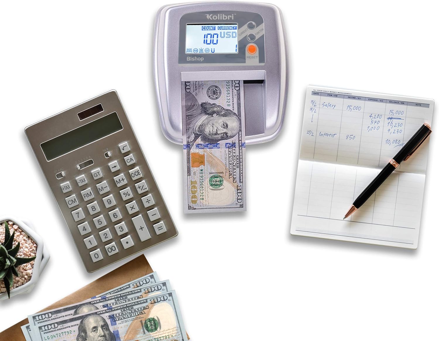 Kolibri Bishop Fake Currency Detector with 5 Advanced Counterfeit Detection Capabilities: UV, Magnetic, IR, Size and RGB. Large LCD Screen, Easy to Use, Compact and Lightweight : Office Products