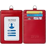 Genuine Leather id Badge Holder with Lanyard,Soft