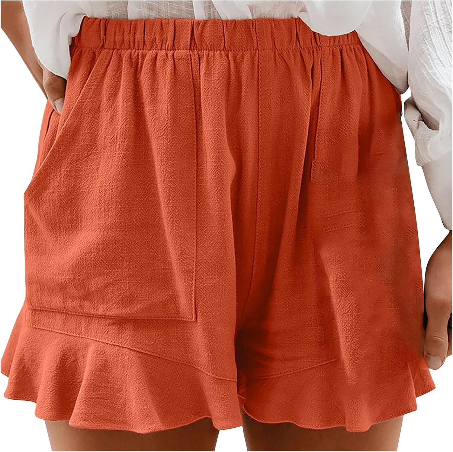 Women's Cotton Linen Shorts Elastic Band Hot Pants Summer Wide Shorts