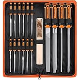 REXBETI 25Pcs Metal File Set, Tool Sharpening, Woodworking, Finishing File | 4 Large Flat/Triangle/Half-Round/Round File, 12 Needle Files, Working with Wood, Metal, Glass, Tile, Leather, Plastic, T12