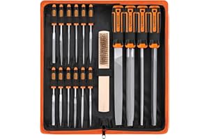 REXBETI 16Pcs Premium Grade T12 Drop Forged Alloy Steel File Set with Carry Case, Precision Flat/Triangle/Half-Round/Round La