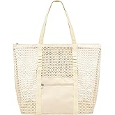 YUHAN PRETTY Mesh Beach Bags for Women with Zipper Foldable Hobo Tote Bag Vacation Shoulder Bags for Swimming Pools