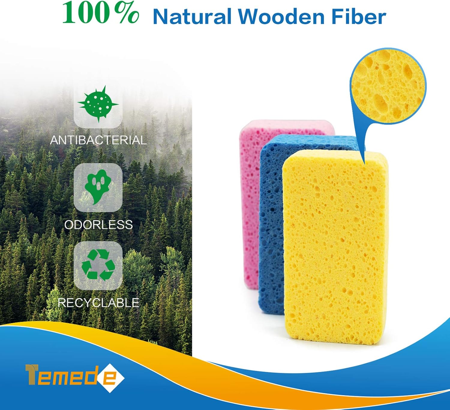 Temede Sponges for Dishes, Large Cellulose Kitchen Sponge, 3.5cm Thick Heavy Duty Scrub Sponges for Cleaning, Non-Scratch Dish Scrubber Natural Sponge for Household Cleaning, Cookware, Bathroom, 5pcs: Kitchen & Dining