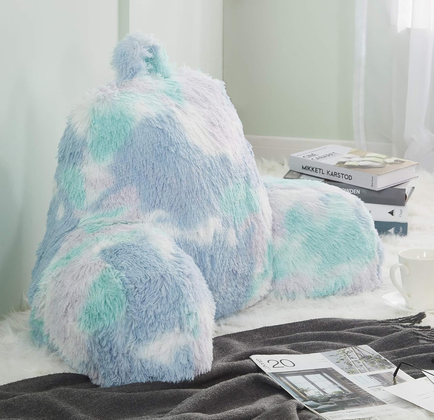 JILLCHE Bed Stylish Ross Fur Adults & Kids Reading Pillow, Cozy Soft Bed Wedge Pillow with Premium Stuffing, Pastel Back Support Pillow Gift, Sit up Bolster Pillow with Arms, Bed Chair Back Cushion: Kitchen & Dining