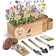 AVERGO Wildflower Seed Mix Growing Kit - Includes Perennial & Annual Wild Flowers, Burlap Planters, Soil, Wooden Box, and Gar