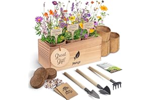 AVERGO Wildflower Seed Mix Growing Kit - Includes Perennial & Annual Wild Flowers, Burlap Planters, Soil, Wooden Box, and Gardening Tools for Indoor Garden and Patio Planting