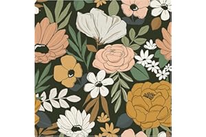 HAOKHOME 93217 Vintage Large Floral Peel and Stick Wallpaper Removable Daisy Leaf Black/Sand/Oliva Vinyl Self Adhesive Mural 17.7in x 6.6ft