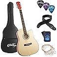 Ashthorpe 41-inch Beginner Cutaway Acoustic Guitar Package (Natural), Full Size Basic Starter Kit w/Gig Bag, Strings, Strap,
