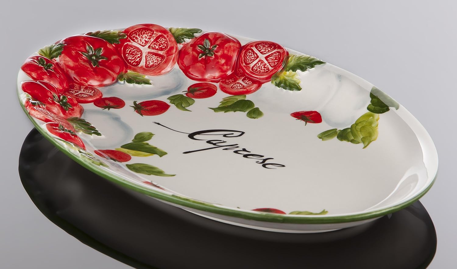 BASSANO KERAMIK PLATTE / Teller Oval 30 Cm TOMATE OLIVE MEDITERRANES GESCHIRR EUR 22,90 - DE