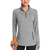 Soneven Women's Thermal Fleece Running Shirts Warm Winter Pullover Cold Weather Workout Hiking Tops with Thumb Holes Pockets