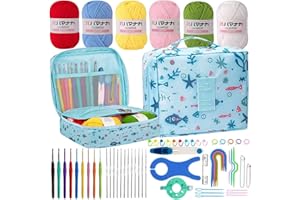Cdrompy 63Pcs Crochet Kit for Beginners,Crochet Kits for Adults,Beginner Crochet Kit with 6 Colors Crochet Yarn and Crocheting Accessories Set,Crochet Set and Crochet Kits
