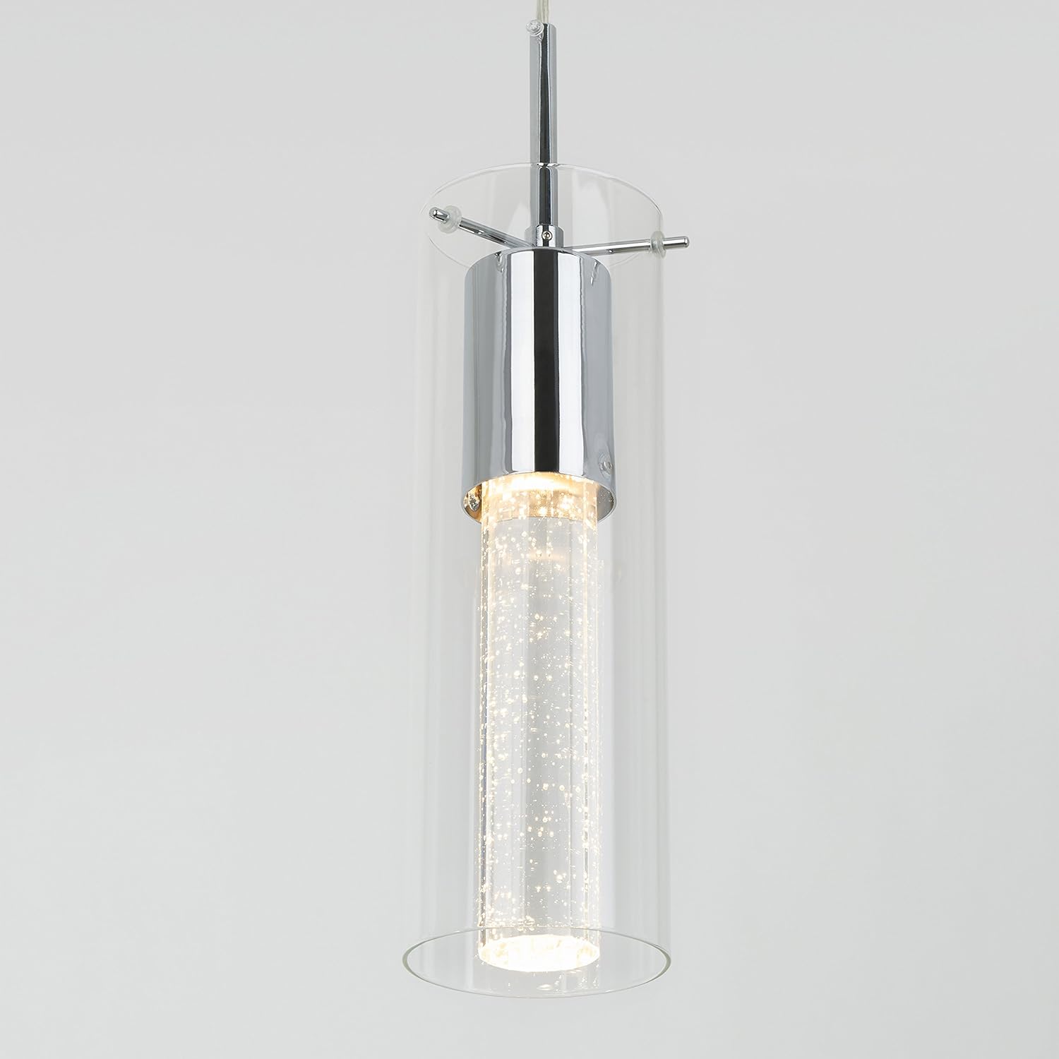 Artika OME1LB-HD1 Essence Chrome 1-Pendant LED Light Fixture, 12-inches with Integrated LED and Premium Bubble Glass, Chrome - - 