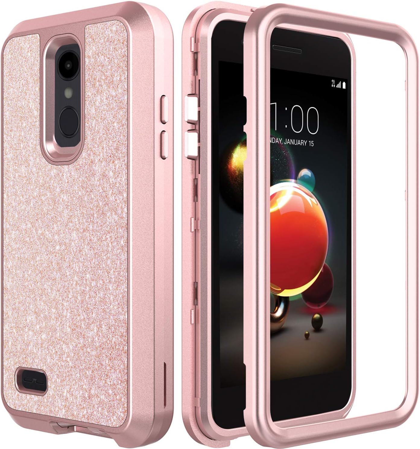 AMENQ Case for LG Aristo 2 X210/LG Tribute Dynasty/LG Phoenix 4/LG Rebel 3 L158VL/LG Rebel 4 L211VL, 3 in 1 Heavy Duty Sparkle Glitter with Rubber TPU Bumper and Hard PC Protective Armor Back Cover