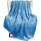 Exclusivo Mezcla Fleece Throw XL Blanket for Couch, Sofa, Super Soft and Warm Washed Blue Blankets, All Season, Cozy, Plush, Lightweight, 50x70 Inches
