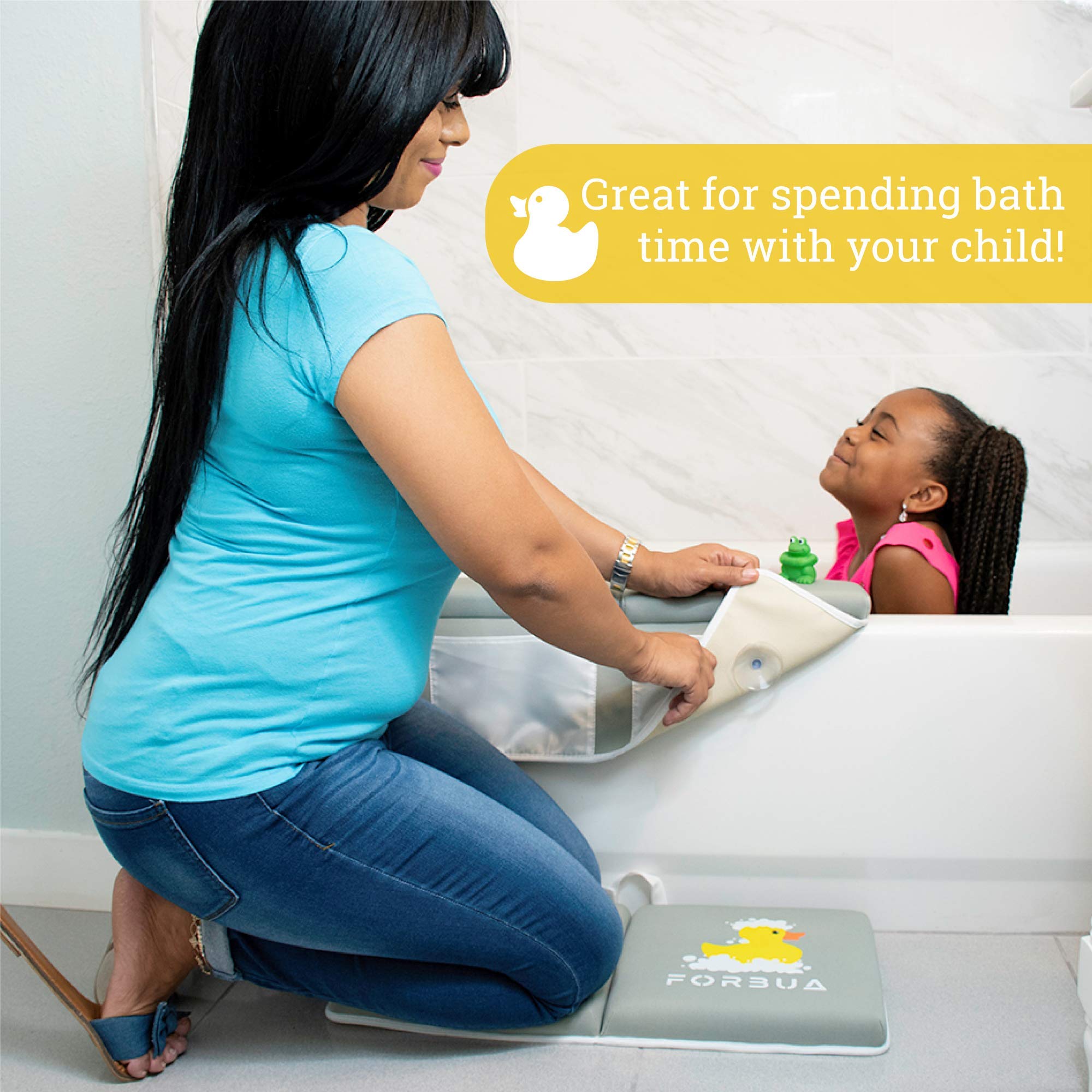 Bath Kneeler with Elbow Pad Rest Set for Extra Comfort and Support - Bath Kneeler and Elbow Rest Reduces Pain on Knees and Elbows - Bath Kneeling Pad with Non-Slip Base, 4 Large Toy Organizer Pockets