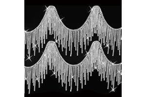JUWAIRE Rhinestone Fringe Rhinestone Trim Rhinestone Ribbon Rhinestone Fringe Belt Rhinestone Fringe Trim Rhinestone Chain Strips Tassel Beaded for DIY Decoration Valentine's Day (1 Y)