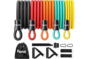 Renoj Resistance Bands with Handles, Exercise Bands Resistance Bands Set for Men and Women; Upgrade Pilates Flexbands Stretch Workout Bands with Door Anchor