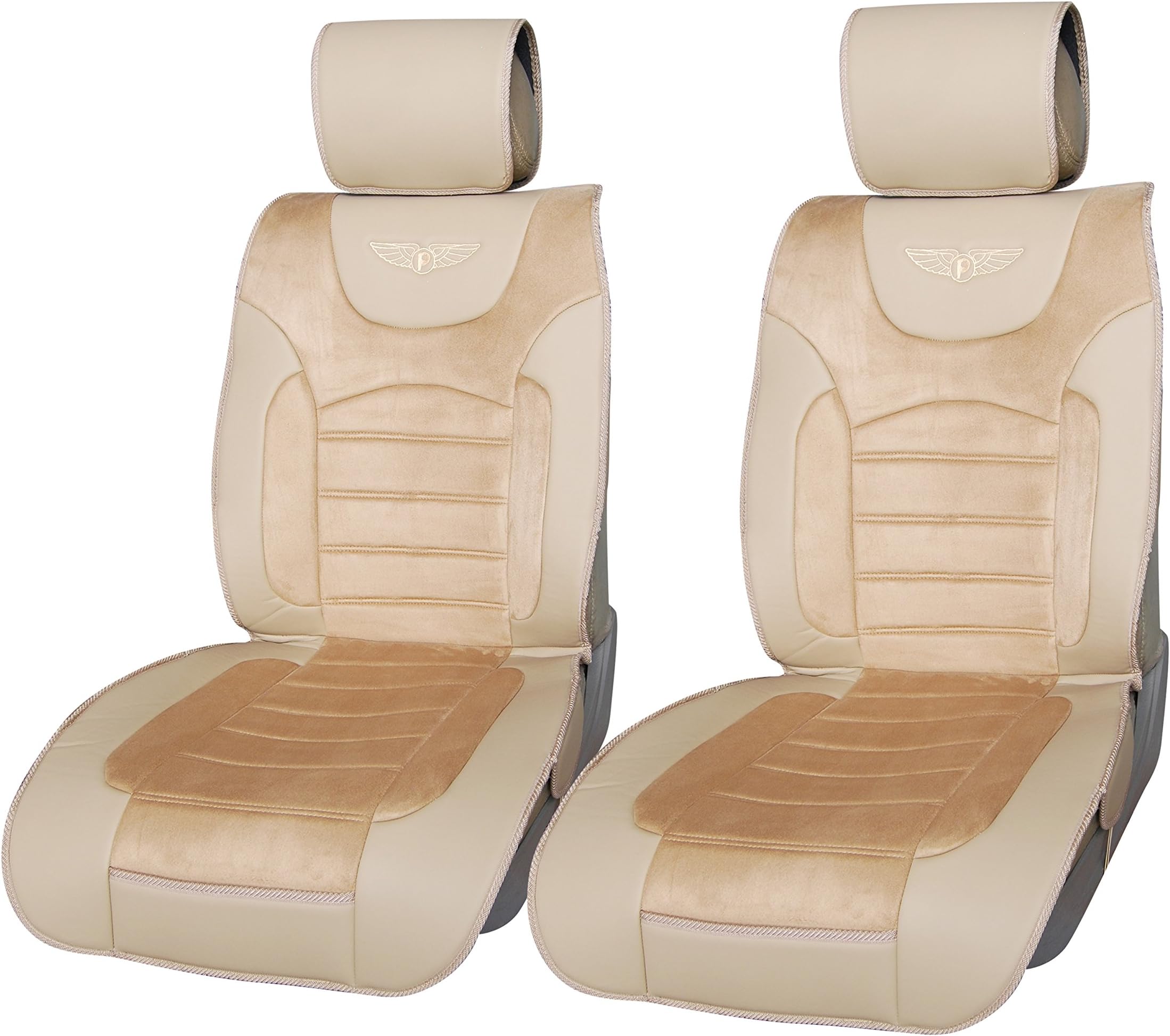 Inteligate Leather Like Suede 2 Front Car Seat Cover Cushions Universal 802 Tan