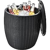 Giantex 9.5 Gallon Ice Cooler, Wicker Round Ice Chest, Outdoor Beer Wine Ice Bucket, Top Lid Side Handles Drainage Plug, Weat
