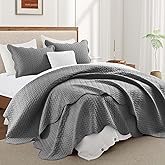 IR Imperial Rooms King Quilt Bedding Set Size (106" x 96") + 2 Pillow Shams (20" x 36"+ 2") - 3 Pcs All Season Lightweight Reversible Microfiber Coverlet Embossed Quilt Bedspread (Grey)