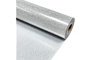MerryMade Silver Heat Transfer Vinyl HTV Roll Glitter PU 12" x 10 ft. | Easy to Cut, Weed & Transfer, Iron On Vinyl for Cricut, Silhouette & Other Craft Cutter Cutting Machine(Silver)