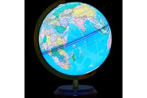 Amylove 13'' Illuminated World Globe for Adults 720°/360° Rotation Rewritable Light Up Globe with Stand World Map for Interactive Learning Light with Base Lamp LED Decor (Brown Wood,Classic)