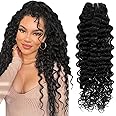 Hetto Black Curly Hair Extensions Clip in Real Human Hair #1 Jet Balck 7Pcs 120g Double Weft Clip in Extensions Deep Wavy Hair 16 Inch