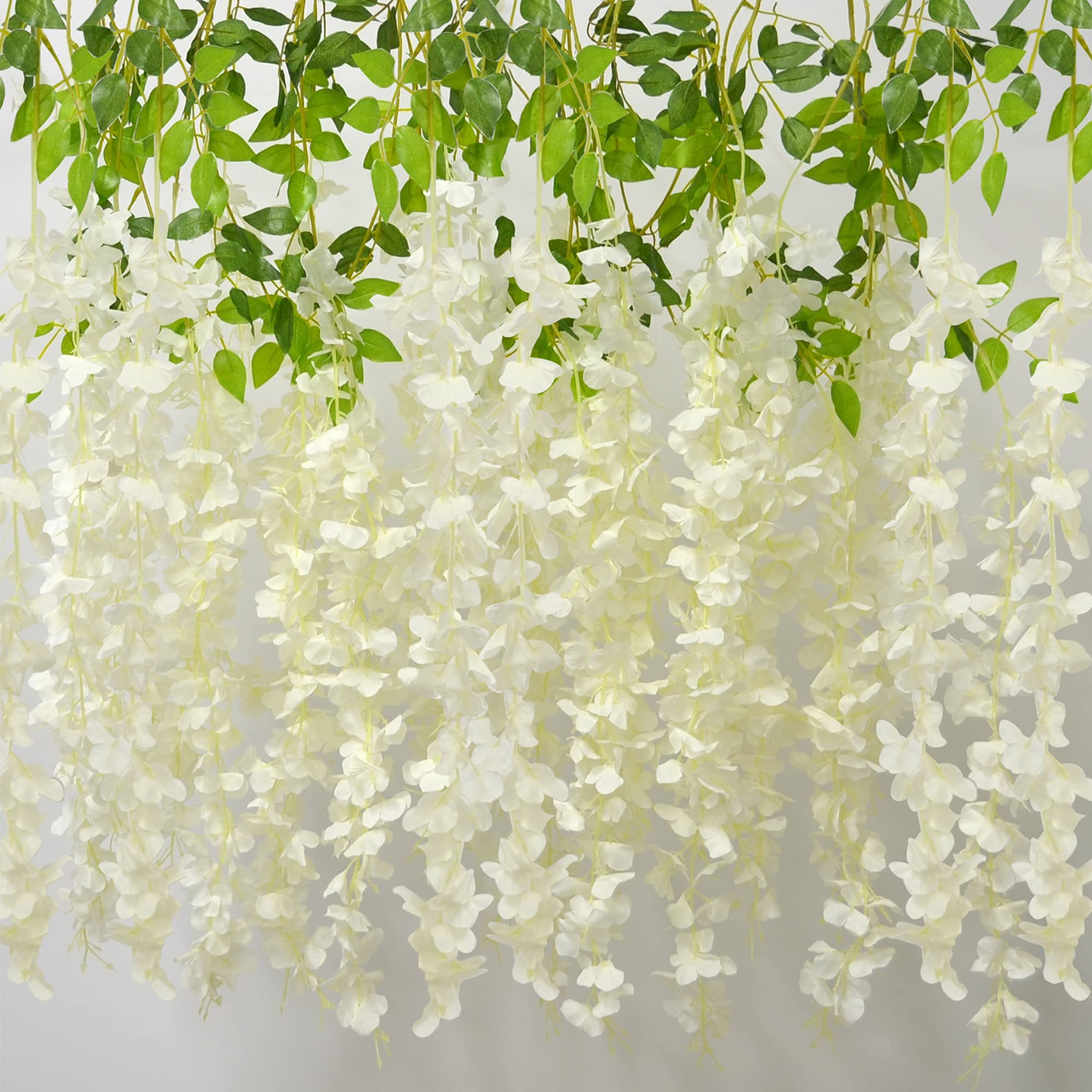 AIBAOBAO Wisteria Artificial Flowers, 12PCS Fake Flowers Vine Garland, Wisteria Garland Flower for Wedding, Party, Ceremony, Home, Garden, Outdoor, Indoor Decoration (White)