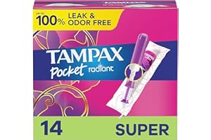 Tampax CompaCount Radiant Tampons, with LeakGuard Braid & Extendable Applicator, Super Absorbency, Unscented, 14 Count