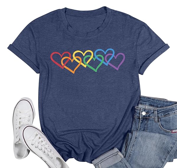 FASHGL PRIDE SHIRT WOMEN RAINBOW GRAPHIC TEE LOVE LOVE PRINT T-SHIRT LGBT EQUALITY SHIRTS SHORT SLEEVE TOPS