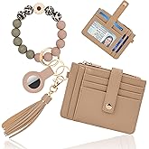Sunpour Wristlet Wallets for Women Cute Keychain Wallet with AirTag Holder RFID Small Credit Card Holder Boho Beaded Wallet Keychain Wristlet(Camel)