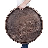 Round Ottoman Tray for Coffee Table Living Room Wood Serving Tray Large Wooden 24 Inches Rustic Brown